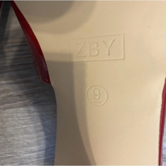 Red Chunky High Heel Shoes Pointed Toe, Ankle strap, Leather Upper Woman's 9 M - Picture 9 of 14